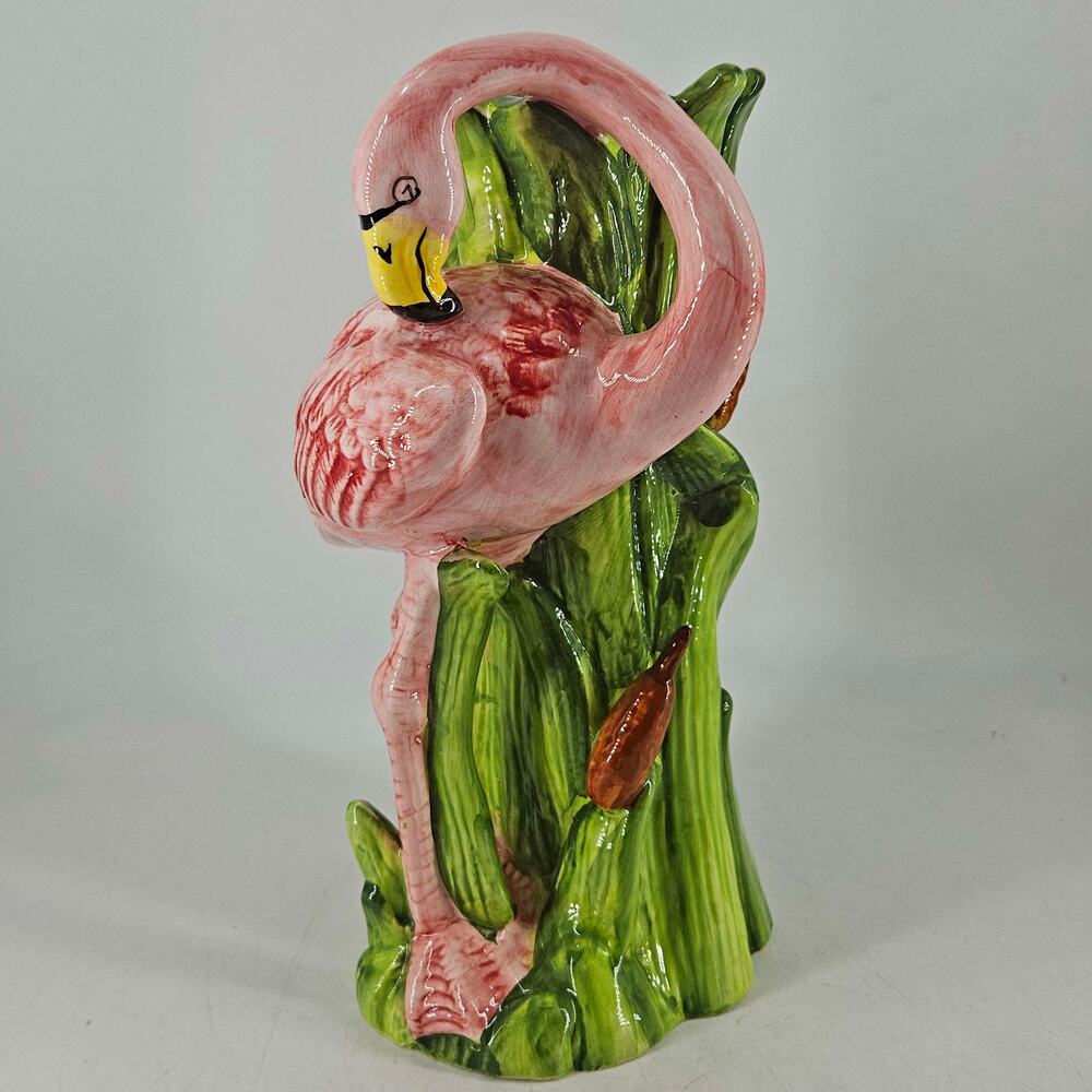 Ceramic Pink Flamingo Planter Vase Tropical decor 10"